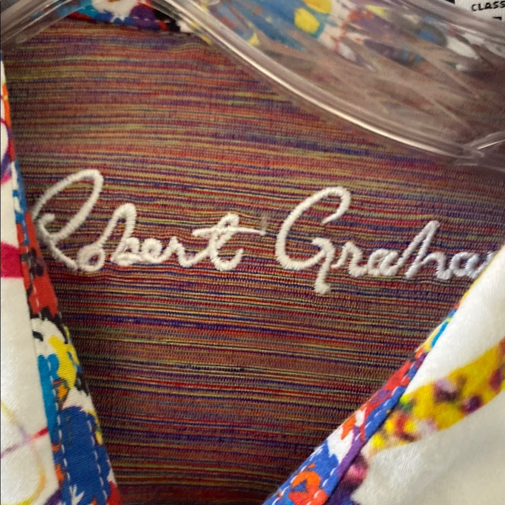 Robert Graham Men's White Shirt with Colorful Abstract Design - Picture 2 of 3